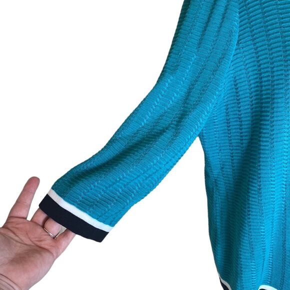 Misook knit green top black white trims zipper front medium - Picture 2 of 6